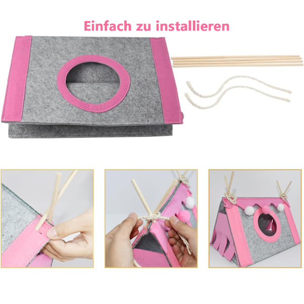 Gömställe av Filtmaterial för Små Husdjur, Festligt Designtema Kristall Ultra-Mjuk Sammet Cirkulär Fönsterdesign Bekväm Gömplats för
