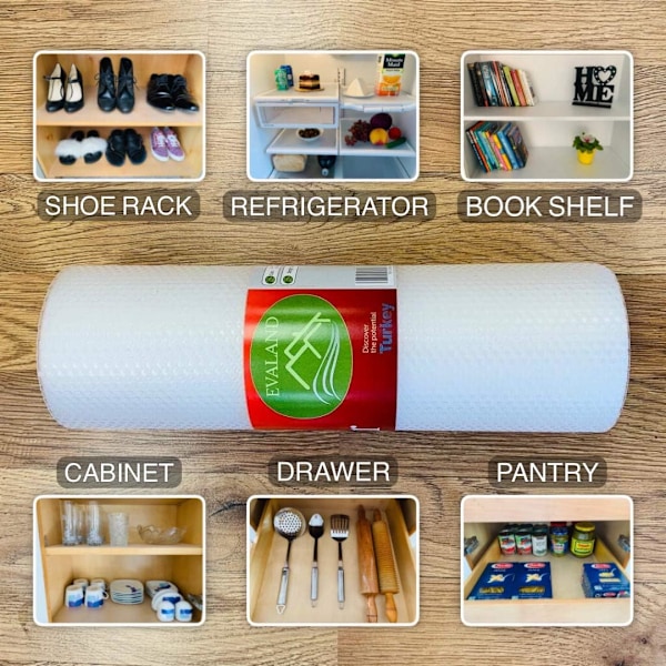 Halkfria EVA Hyllpapper, Premium Kvalitet Kökslådsmatta, Halkfri & Fläckresistent, BPA-fri, Lätt Att Klippa Och Tvätta, Håller Skåp,
