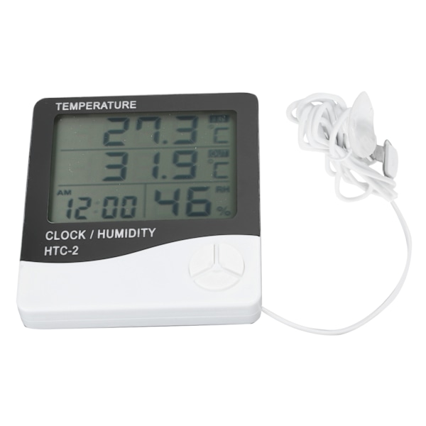 Klocka med tid och datumvisning för hem och kontor, temperatur- och fuktighetsmätare LCD digital termometer hygrometer, inomhus- och utomhusmonitor med bred mätning