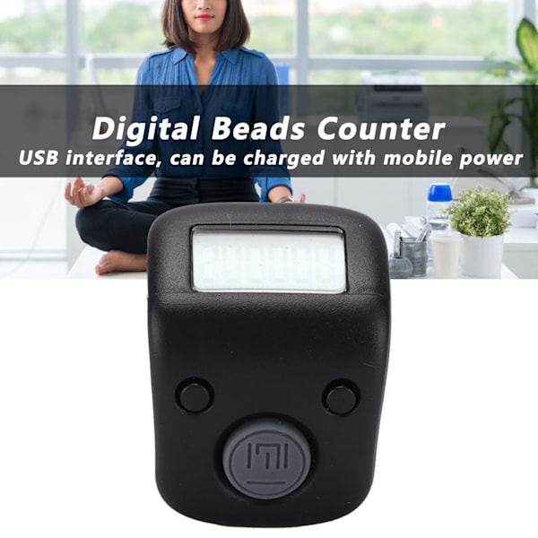 Digital Pärlräknare Manuell Ringform Mini Chanting Räkneverktyg för Buddhistisk MeditationWisdom Svart