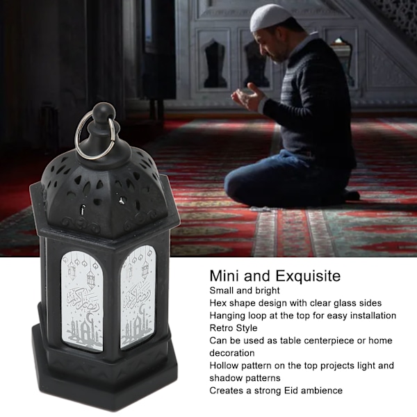 Mini Ramadan Lykt Retro Marokkansk Stil Dekorativ LED Eid Mubarak Lykt for Hjem Hage Bryllup Festival 6stk Svart