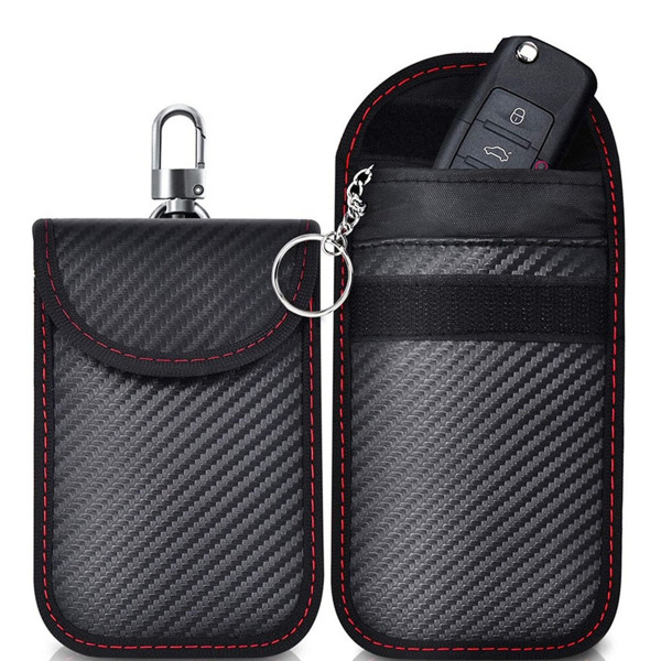 Signal Blocking Faraday Pouch Bag, Set of 2 Rfid Signal Blocking Pouches for Car Key, Carbon Fiber Anti Rfid Protection Case