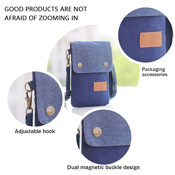 Canvas Liten Flip Crossbody Väska Mobiltelefon Väska för Kvinnor Armband Plånbok Väska Myntväska