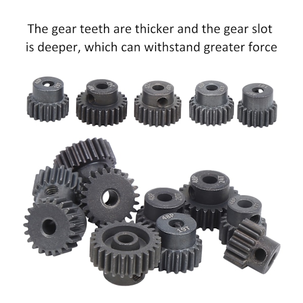 10 stk/sett 16T-25T 7075 48P Stål RC Bilmotor Gear Pinion for 1/8 1/10 Børsteløs Motor