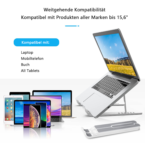 Justerbart Ergonomiskt Laptopställ, Vikbart Lättvikt för Portabel Användning, Kompatibelt med 10-15.6\" Laptops (Aluminiumlegering)