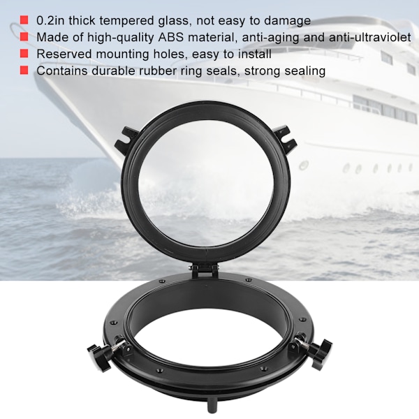 10in Marine Porthole Rundt Sort Portlight Stalinit Vindue Universal til RV Båd Yacht