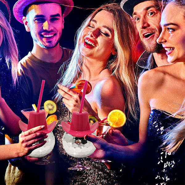 Glittriga Diskokulemuggar med Glitter, Läcksäker Design med Cowboyhattlock, Sfäriska Cocktailmuggar för Möhippor, Bröllop och Diskokvällar