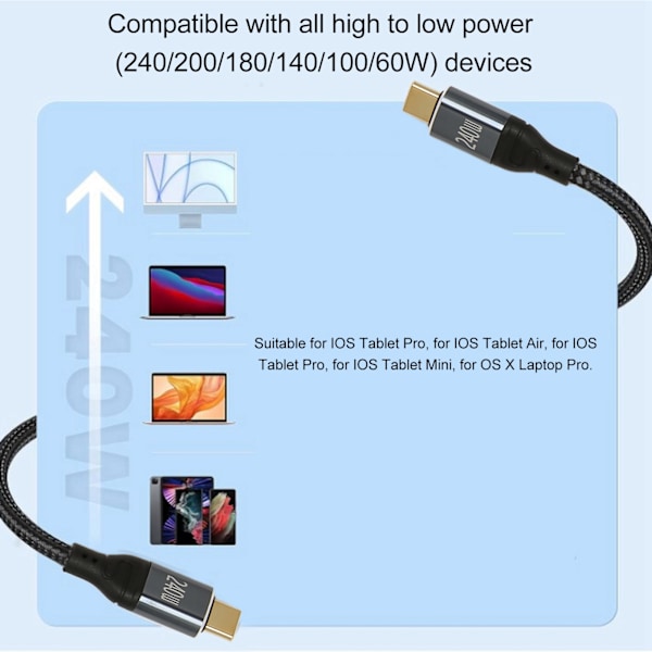 USB C - USB C -kaapeli PD3.1 240 W:n pikalataus 6,6 jalkaa 480 Mbps E Mark2.0 -siru Yleismallinen uros-uros USB C -jatkokaapeli