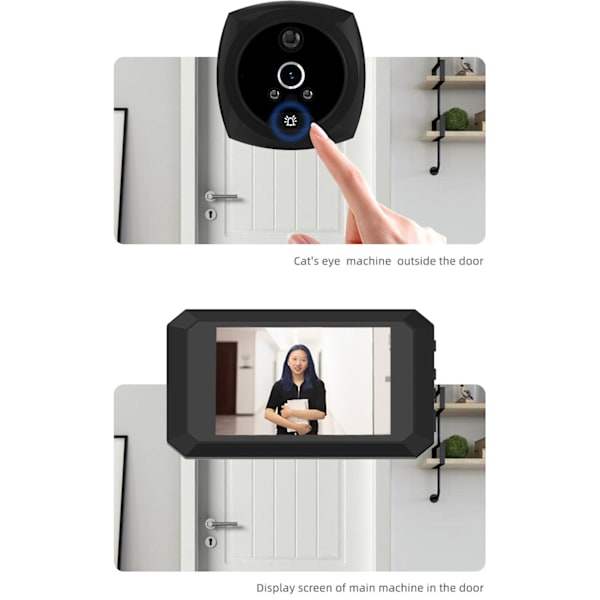 Smart Visuel Dørklokke 3,97 tommer 1080P High Definition LCD Skærm PIR Bevægelsessensorer Dørklokke til Hjem Hotel