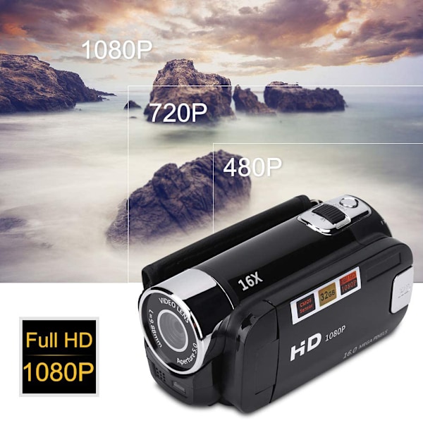 Digital videokamera för äventyrare, portabel design, 16x digital zoom, roterbar LCD-skärm och högupplösta inspelningar