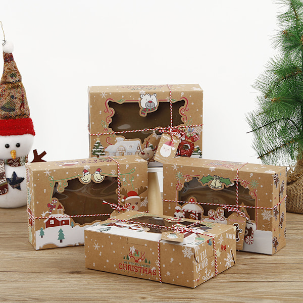 Lyxiga julklappsaskar, premium kakaskar stora behållare med klart fönster, perfekta för julgodis, tillverkade med miljövänliga material