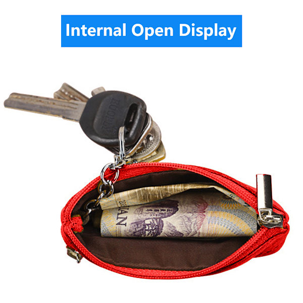 Kvinnors äkta lädermyntbörs Mini Pouch Change Wallet med nyckelring