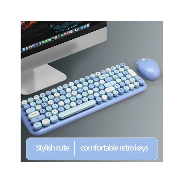 Unikt trådlöst tangentbord och mus-set, inspirerat av retro skrivmaskinsdesign, Plug and Play-installation med 1 USB-kontakt, Ergonomisk tangentplacering,
