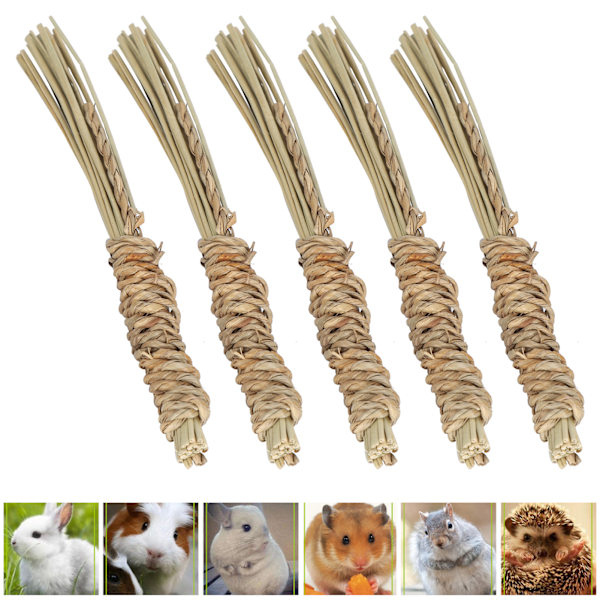 5Pcs Pet Parrots Natural Seagrass Chew Toys Small Rabbits Hamster Playing Chew SticksS Seagrass Chew Stick