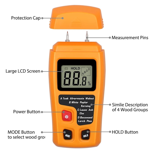 Handhållen fuktmätare för trä LCD-fuktmätare för trä