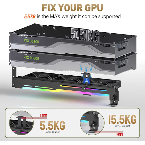 Grafikkortskylare med trippla fläktar, Tystgående videokortskylare, Hög luftflödes PWM-fläktar för PCI-plats, Lång livslängd Tyst trippelfläkt