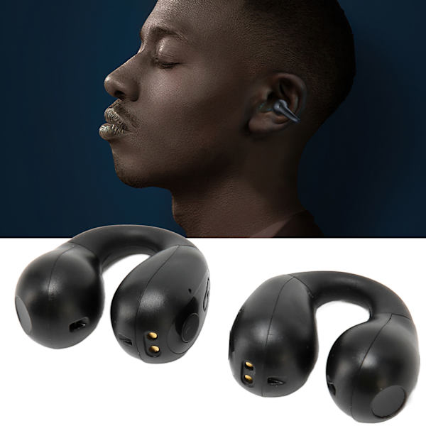 Åben øre Bluetooth-øretelefoner Bone Conduction Stereo Noise Cancelling Touch Control Clip On Trådløse øretelefoner Sort