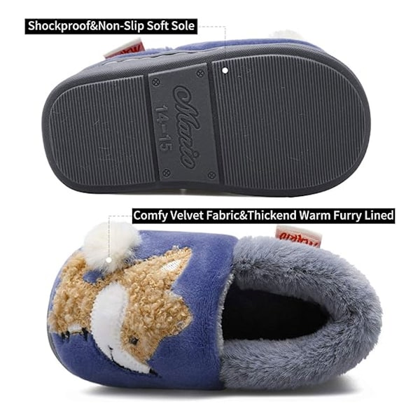 1 par Tofflor för småbarn, Fodrade med päls Varma Slip On Hemtofflor Söta Vintertofflor Halkfria Innetofflor navy blue 16.5cm