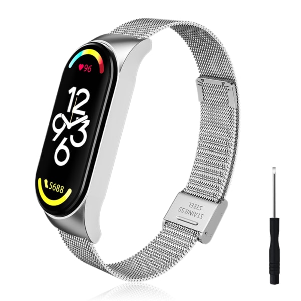 Reservearmbånd Kompatibelt med Xiaomi Band 7 Metallstropper Vanntett Rustfritt Stålstropper Enkle å installere med verktøy