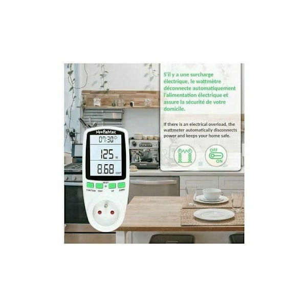 Digital LCD-skärm Elförbrukningsmätare, Strömförbrukningsmätare Ger Kumulativ Kilowattimmeövervakning och Minnesfunktion för