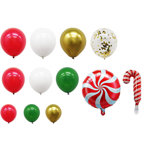 Christmas Balloons Garland Arch Kit - Red Green Gold Confetti