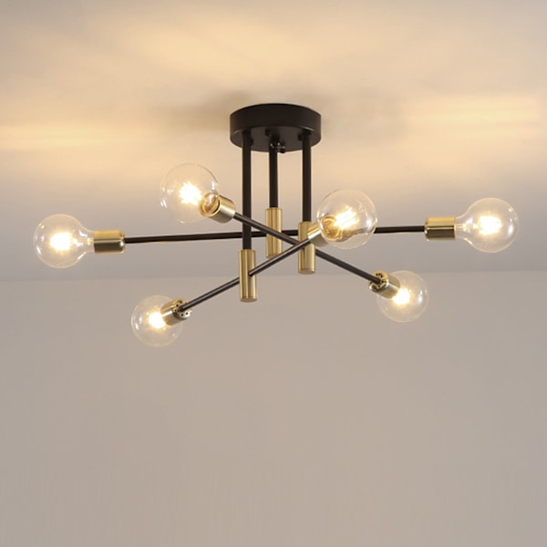 Nordisk Postmodern Minimalistisk Ljuskrona, Unik Design 6 Lampor Med Stark Bärighet, Dimbar Semi-Infälld För Sovrum Vardagsrum Baby