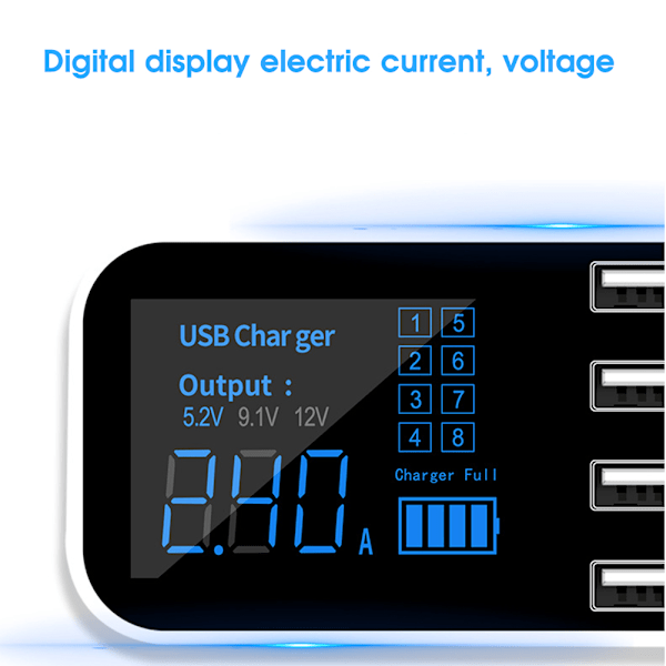 Ultrathin USB-biltelefonlader med 8 porter, direkte lading fra sigarettenneren