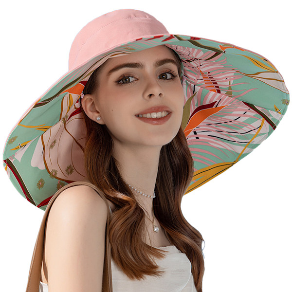 Bomull Bred Bremskjerm Solhatter  Kant Sommer UV Beskyttelse UPF Boho Hat for Strand Fotturer Hage Reise Hakestropp