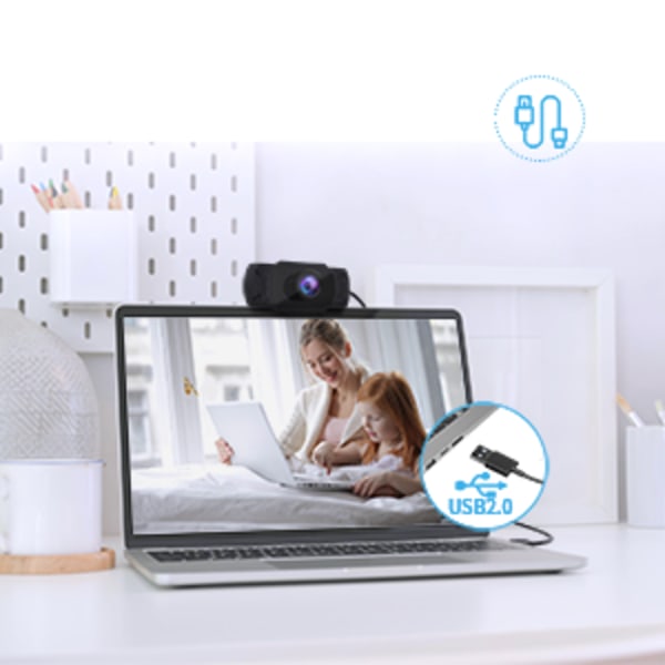 Webbkamera 1080P Full HD, Avancerad videokomprimering, Plug and Play, Inbyggd mikrofon, Lämplig för Windows OS, Videosamtal, Gaming