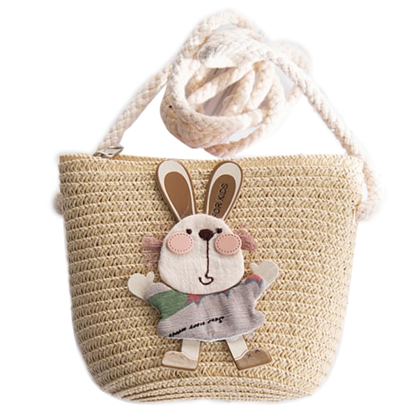 Kids Summer Cartoon Rabbit Straw Messenger Bags Mini Beach Bag C