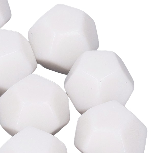 30 stk. 12-sidet tomme terninger i plast, skriv på terninger til undervisning, terningesæt i polyhedron til underholdning og undervisning, 2,2 cm, hvid