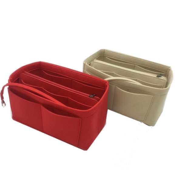 Ropch håndtaskearrangør taskearrangør med rum pung indsats taske i taske håndtaskemappe beige - L
