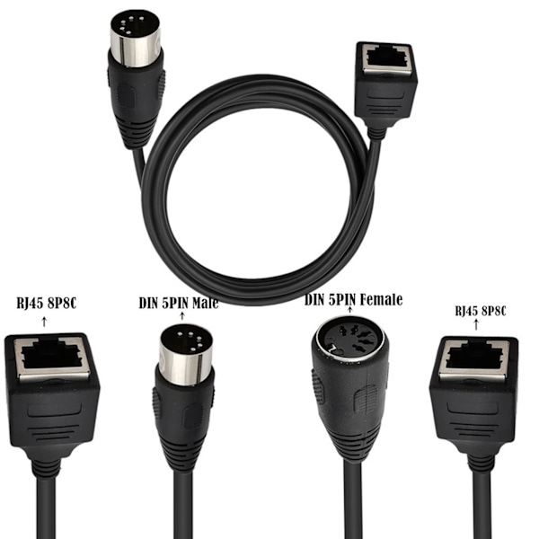 DIN 5-polet Hun til RJ45 Hun Kabel 1,5m 8P8C Lydforbindelseskabel MIDI til RJ45 Adapterkabel til Lydapparater 5-polet Hun til RJ45 Hun