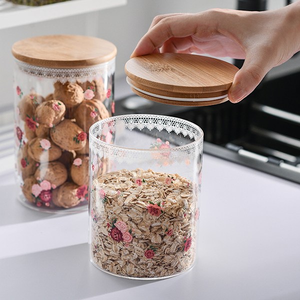 Multifunktionell lufttät glasburk teförvaringsbehållare med bambulock matförvaringsburk tank för te, kaffe, örter, socker, kryddor - Citron - Set om 3 Style 2