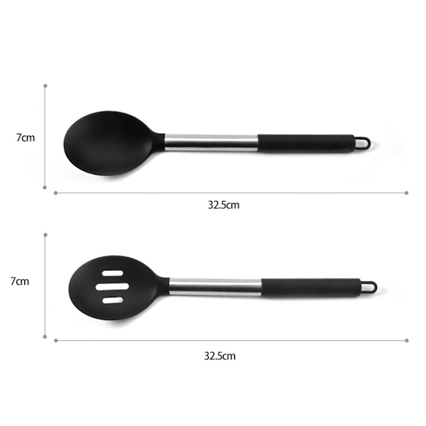 Mångsidiga silikonskedar för matlagning, värmebeständiga verktyg för non-stick kokkärl (2-pack, svart)