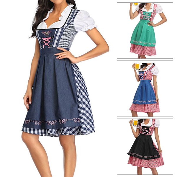 Kansallinen tyyli olutfestivaali Wench-asu Oktoberfest Dirndl-mekko esiliinalla Maid Uniform Suit