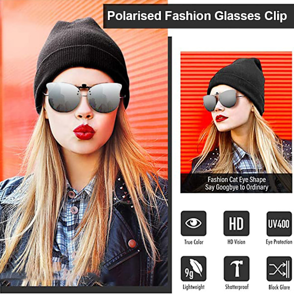 Polarisoidut kissansilmäiset klipsikiinnitteiset aurinkolasit