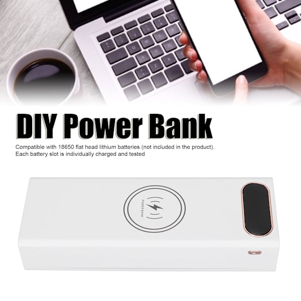 L20 QC 22.5W+15W Langaton lataus Akun Kotelo 20x18650 Akun Laatikko DIY Power Bank(Valkoinen )