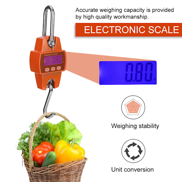 300 kg:n teollisuusnosturin vaaka LCD-digitaalinen elektroninen koukkuripustusvaaka suurille matkatavaroille