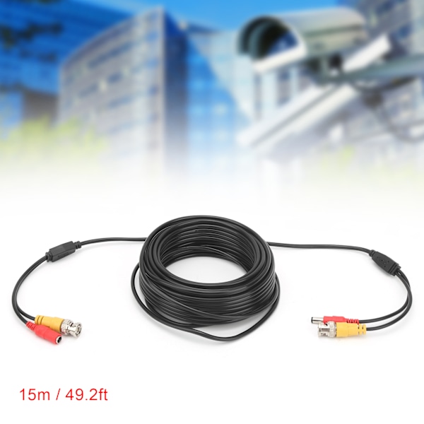 BNC+DC videokabel sikkerhetskamera CCTV-kabel ledning med W-kontakt overvåkingssystem (15m 49,2ft)