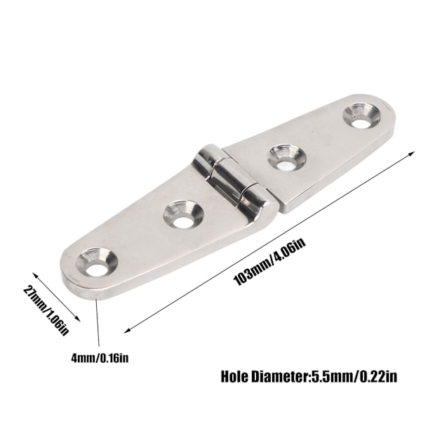 Par kraftige hængselbånd med huller 316 rustfrit stål marinebåd hjem hardware til dørport skurlade 2 huller: 103x27mm/4.06x1.06in