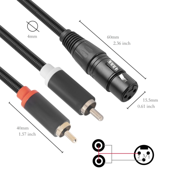 XLR till Dual RCA-kabel Hona till Hane Låg Förlust Ljudlös Y Splitter Duplicator Tråd Stereo Ljud Interconnect Sladd