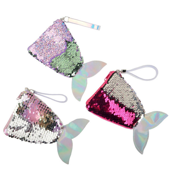 Sequin Hand Strap Myntväska Mermaid Svans Myntväska - Färgglad