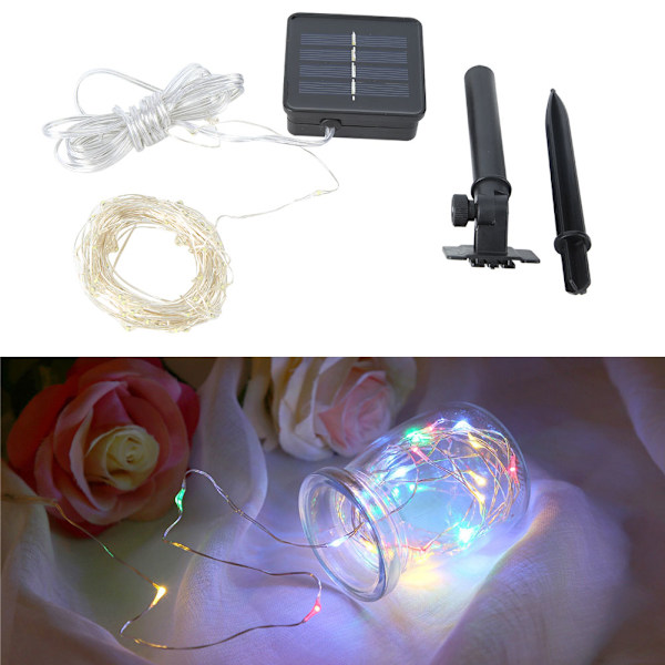 Utomhus solcellslampor 100 LED koppartrådslampor för hemfestdekoration 10m