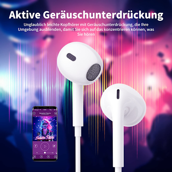 EarPods Hörlurar, Lightning-kontakt In-Ear Ergonomisk Design för Tydliga Samtal & Högkvalitativt Ljud, Integrerad Mikrofon för Handsfree-upplevelse