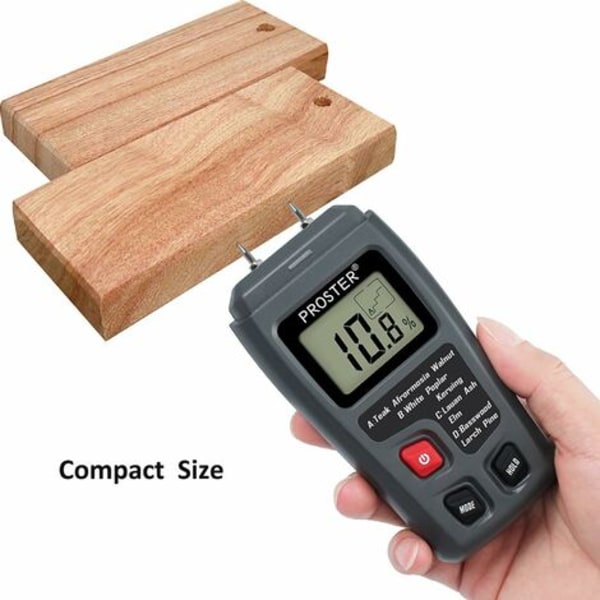 2-stifts fuktighetsmätare för trä, digital fuktighetsdetektor med HD LCD-skärm, hygrometer för trä, 0-99,9 % noggrannhet, 0,5 % upplösning, +/- 0,1 % för trä