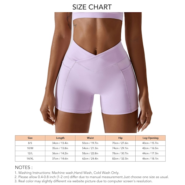 Yoga Shorts med Korsad Midja, Sidoficka, Slim Fit, Trendiga, Stilrena, Enfärgade Träningsshorts med Korsad Midja, Lila 10/M