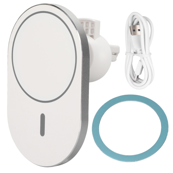 Magnetisk trådlös billaddare 360 graders rotation rund 15W stark magnet telefon trådlös laddare för bil hem vit