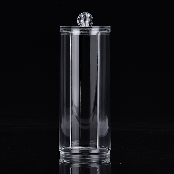 Transparent Rund Akryl Bomuldspude Opbevaringsboks Organizer Puff Holder Beholder