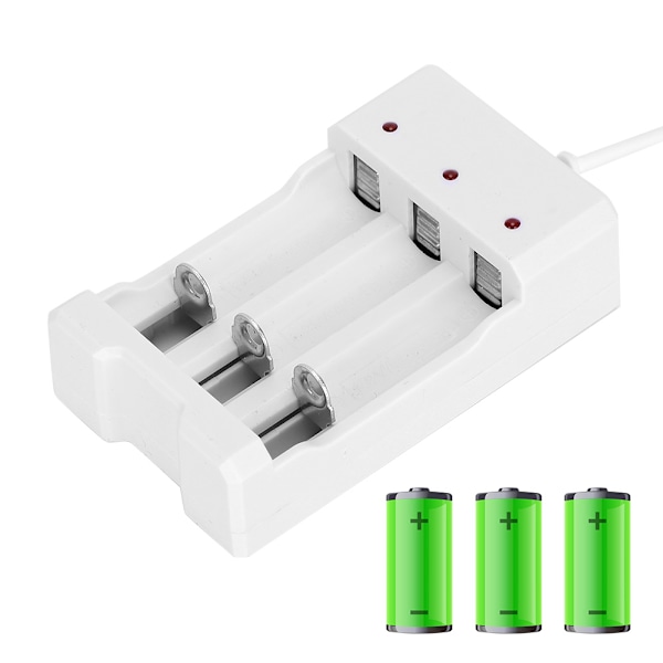 A03 Hvit ABS Miljøvennlig Høy Temperaturmotstand 3-Sporet USB-Lader Lading for Aa AAA-Batteri